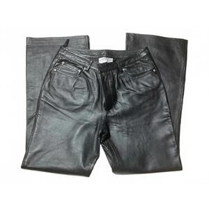 Jeanology Black Genuine Leather Pants with Classic Five-Pocket Design Size 12